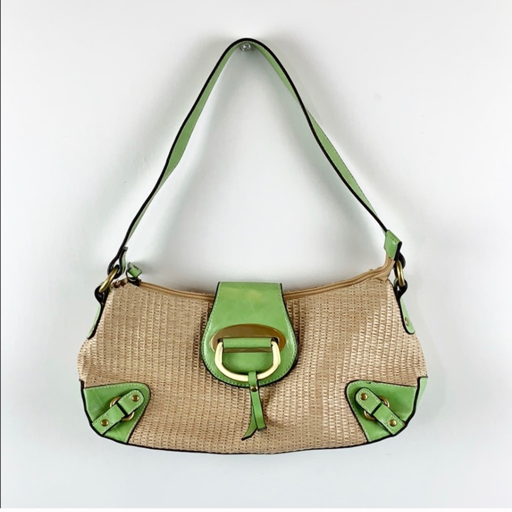 Faux Leather Straw Small Baguette Purse Bag